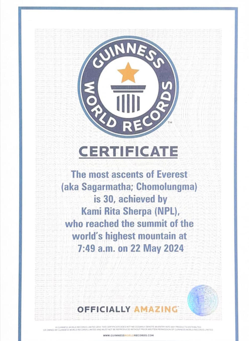 kamirita-sherpa-30-times-accend-Everet-Guinness-certificate-2024