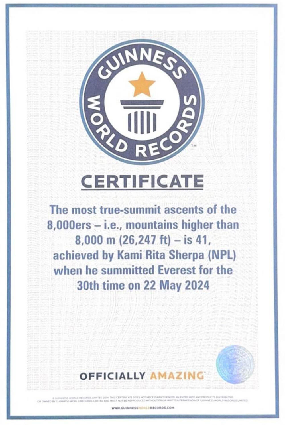 kamirita-sherpa-30-times-accend-Everet-Guinness-certificate-2024