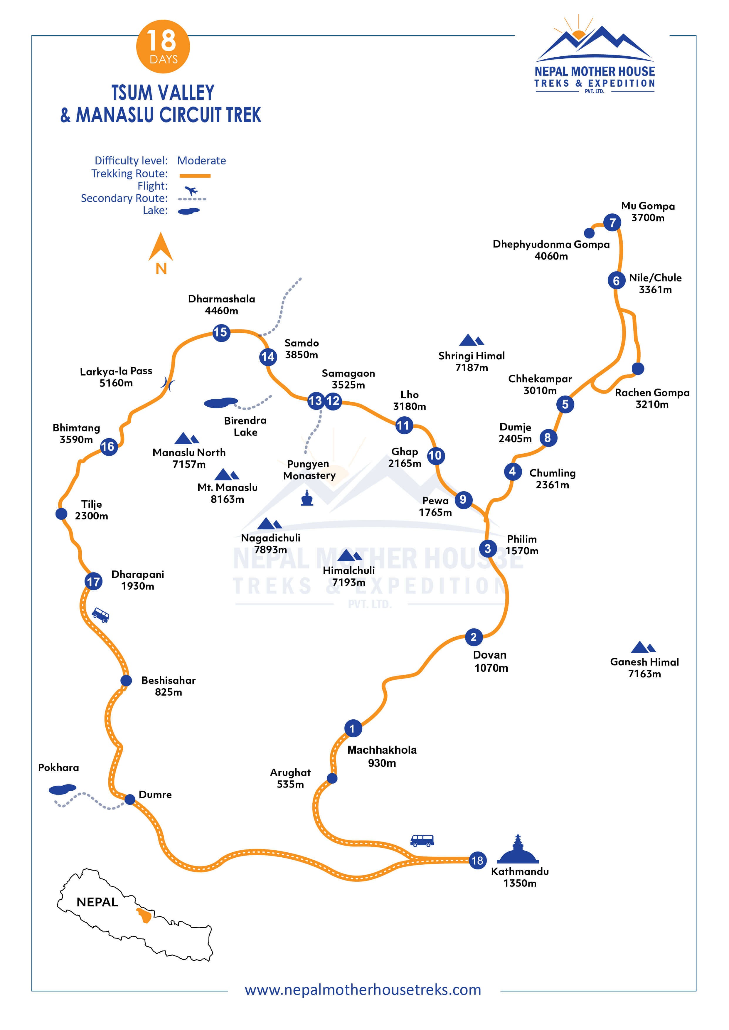 Manaslu Tsum Valley Trek Map