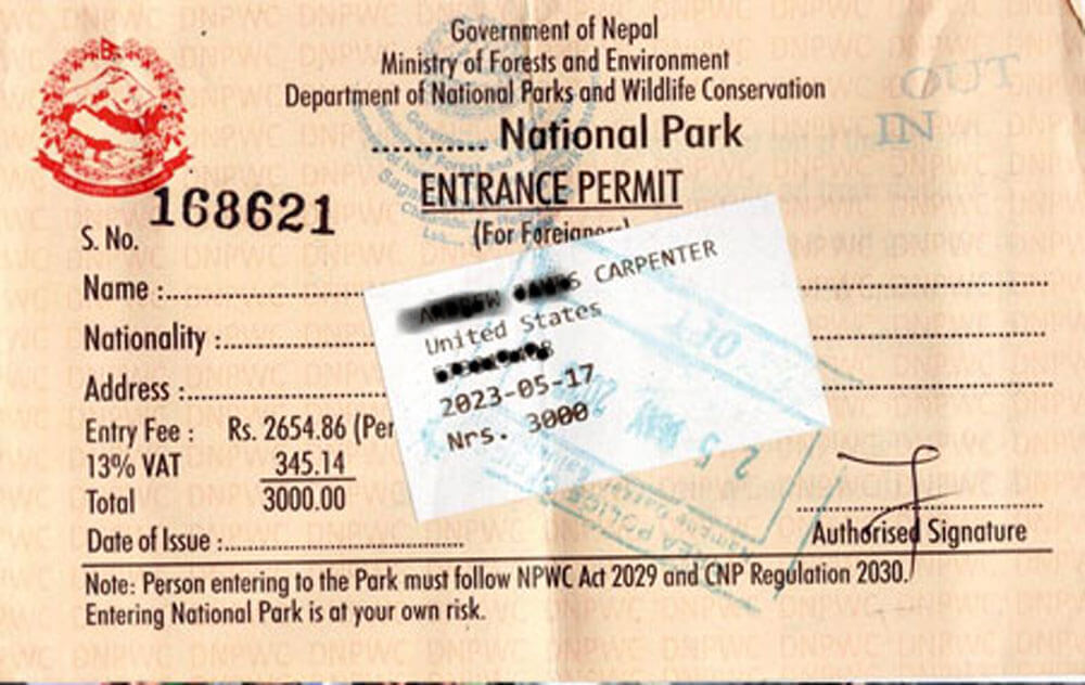 Sagarmatha National Park Permit