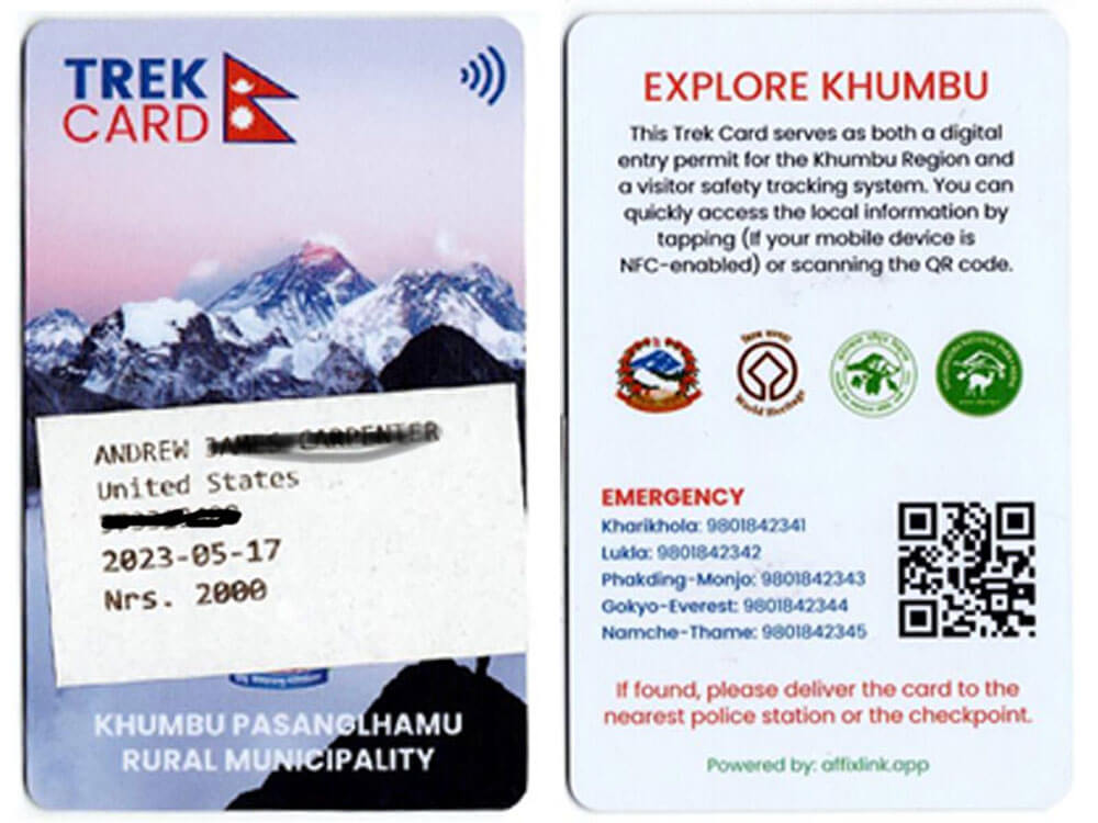 Trek-Card for Khumbu Pasang Lhamu Rural