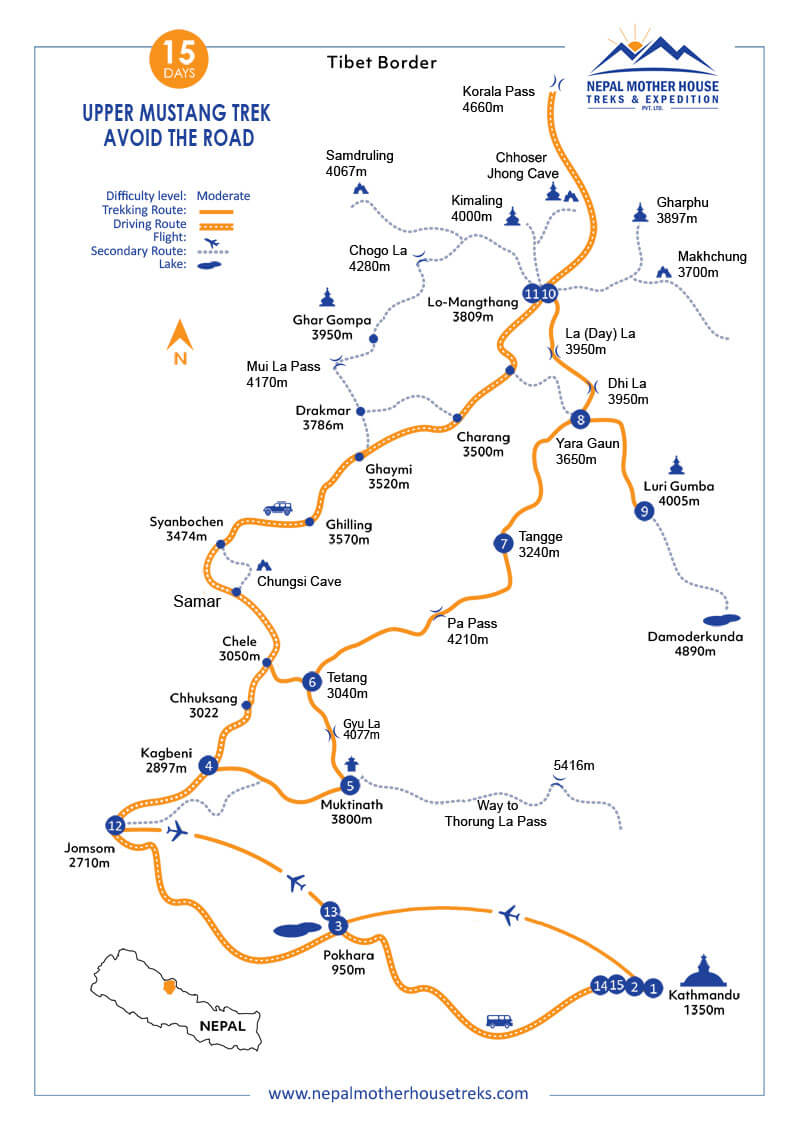 Upper Mustang Trek Map