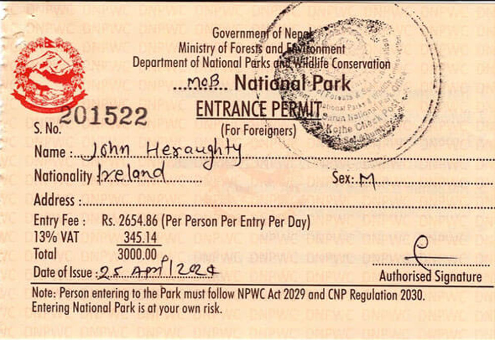 Makalu Barun National Park permits