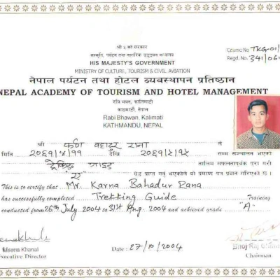 Karna Trekking Guide Cirtificate