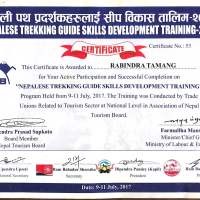 Nepalese Trekking Guide Skill Development Trainning Rabindra Tamanag Trekking Guide Board Member