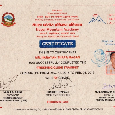 Pratap Thapa Magar Trekking Guide Certificate