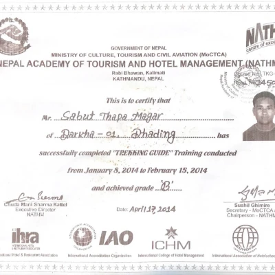 Sabut Thapa Magar Trekking Guide Circtificate